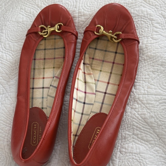 Coach Shoes - Coach Red Leather Loafers with Gold Accents